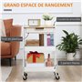 HOMCOM Desserte de Cuisine Chariot de Service 2 étagères tiroir Plateau Aspect Bois Clair Acier PP Blanc