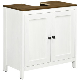 kleankin Meuble sous lavabo Salle de Bain Meuble sous évier - Placard 2 Portes avec étagère - 60 x 30 x 60 cm - Blanc et Aspect