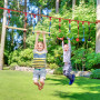 Outsunny Parcours d'obstacles Ninja pour Enfants 30 Accessoires 10 m de Slackline et Sac de Transport Bleu Noir Rouge