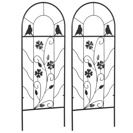 Outsunny Treillis de Jardin Lot de 2 Support pour Plantes grimpantes en métal - 38 x 98 cm Noir