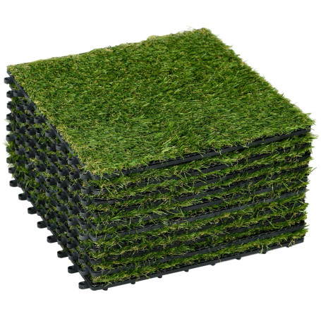 Outsunny Gazon synthétique Artificiel Set de 10 Dalles Carreaux 30 x 30 cm épaisseur Confort 3