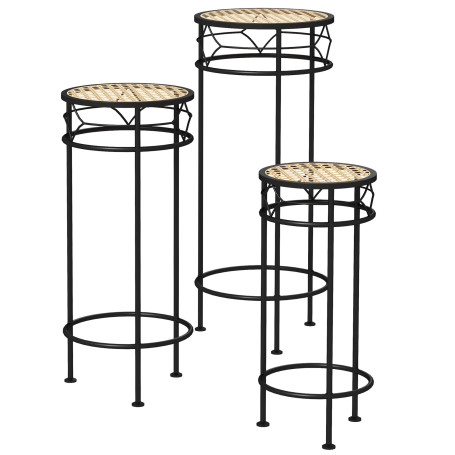 Outsunny Lot de 3 supports pot de fleurs supports pour plantes ronds étagère à fleurs portes plantes empilables - plateaux aspec