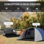 Outsunny Tente de Camping familiale 3-4 Personnes avec Double Toit 3000 mm et Sac de Transport, Tente Tunnel étanche légère vent