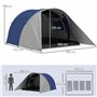 Outsunny Tente de Camping familiale 3-4 Personnes avec Double Toit 3000 mm et Sac de Transport, Tente Tunnel étanche légère vent