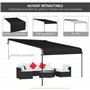 Outsunny Pergola adossée rétractable dim. 4L x 3l x 2,1/2,8H m pavillon de Jardin Toile Polyester Haute densité Structure métal 