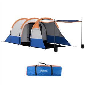Outsunny Tente de Camping Tente Tunnel 2-3 Personnes avec Porche légère ventilée 3 Portes Sac de Transport Inclus Orange