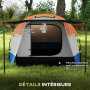 Outsunny Tente de Camping Tente Tunnel 2-3 Personnes avec Porche légère ventilée 3 Portes Sac de Transport Inclus Orange