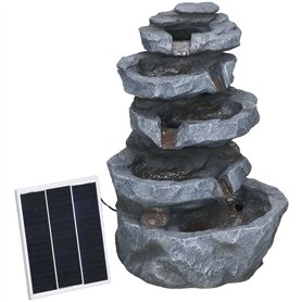 Outsunny Fontaine de Jardin à énergie Solaire Roche en Cascade à 5 Niveaux en résine avec lumières LED et Pompe dim. 38L x 31l x