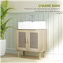 HOMCOM Meuble Salle de Bain sous lavabo à 2 Niveaux, Meuble sous lavabo avec Portes en résine tressée, Style bohème, Pieds en Bo