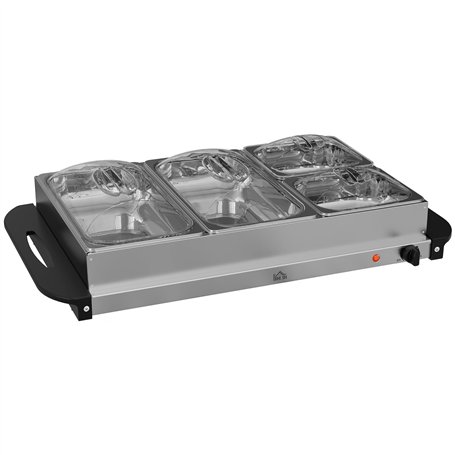 HOMCOM Chauffe-plats électrique en acier inoxydable 300 W capacité 2 x 2