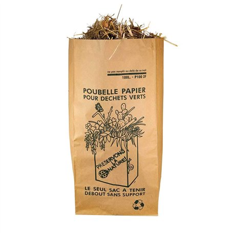 lot de 50 Sacs 100 Litres SOLIDE (2 FEUILLES) déchets verts et organiques en papier kraft biodégradable compatible compost