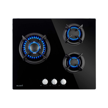 BELDEKO - Plaque de cuisson 3 ZONES VERRE NOIR - GAZ BOUTEILLE