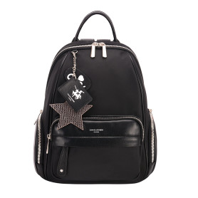 David Jones - Petit Sac à Dos Femme Mode Ville - Sac à Main Porté Epaule Fille Nylon Cuir PU Souple - Mini Cartable Multipoche F