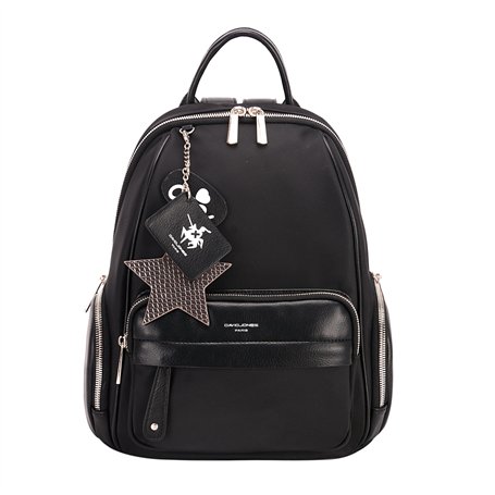 David Jones - Petit Sac à Dos Femme Mode Ville - Sac à Main Porté Epaule Fille Nylon Cuir PU Souple - Mini Cartable Multipoche F