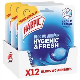 Harpic Hygienic & Fresh - Bloc WC adhésif sans cage - 24 semaines de fraîcheur- Brise marine x12