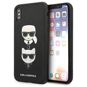 Karl Lagerfeld Saffiano Karl & Choupette Heads - Coque pour iPhone XS/X (Noir)
