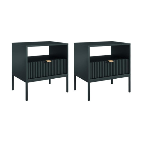 PASCAL MORABITO - Lot de 2 Tables de Chevet 1 tiroir et 1 Niche - Noir - LIOUBA de