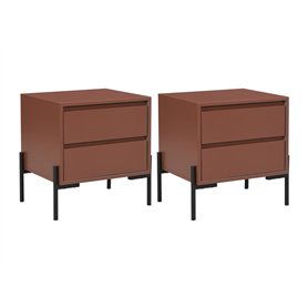 PASCAL MORABITO - Lot de 2 Tables de Chevet 2 tiroirs - MDF et métal - Terracotta et Noir - KORASA de