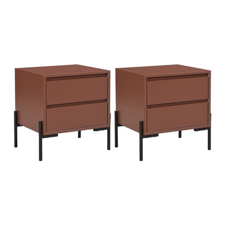 PASCAL MORABITO - Lot de 2 Tables de Chevet 2 tiroirs - MDF et métal - Terracotta et Noir - KORASA de