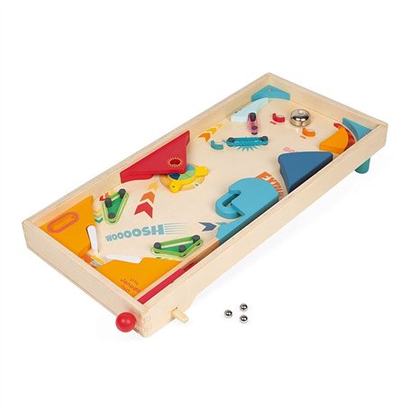 Janod - Flipper en Bois Rétro - Jeux de Société Enfant - Jeu d'Adresse - Apprentissage Stratégie et Concentration - Certifié FSC