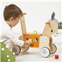 Janod - Porteur en Bois Ane avec Boite à Formes intégrée - Fonction Trotteur - Roues silencieuses - Apprentissage Equilibre et M