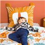 Parure de lit 140x200 cm Enfant - Housse de Couette 140x200 cm + 1 Taie d'oreiller 63x63 cm Motif imprimé Lion Jaune et Vert – S