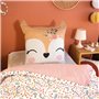 CÔTE DECO Parure de lit 140x200 cm Enfant - Housse de Couette 140x200 cm + 1 Taie d'oreiller 63x63 cm Motif imprimé biche Rose e