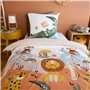 CÔTE DECO Parure de lit 140x200 cm Enfant - Housse de Couette 140x200 cm + 1 Taie d'oreiller 63x63 cm Motif imprimé Savane Vert,