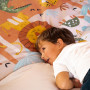 CÔTE DECO Parure de lit 140x200 cm Enfant - Housse de Couette 140x200 cm + 1 Taie d'oreiller 63x63 cm Motif imprimé Savane Vert,