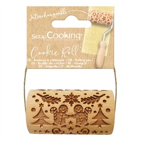 SCRAP COOKING - Mini rouleau bois "Bonhomme pain d'épices" - Décos Empreintes Gravées en Relief - Moule Décoration Biscuits
