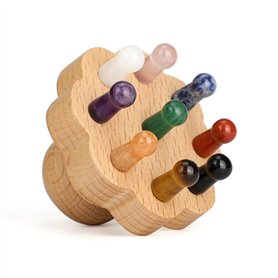 Sun&Sia - Brosse à Cuir Chevelu en Bois FSC Hêtre - 9 points de Massage en Pierre Naturelle - Stimule Circulation Sanguine - Rev