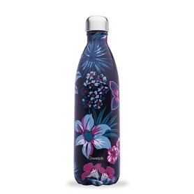 Qwetch - Bouteille Isotherme Bornéo Noir 1L - Gourde Nomade Inox - 24h Froid et 12h Chaud - Etanche
