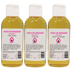 Purespa- Coffret de 3 Huiles de Massage végétale parfumée - 100% Massage Naturelle relaxante et exotique (Oriental | Oranger | 1