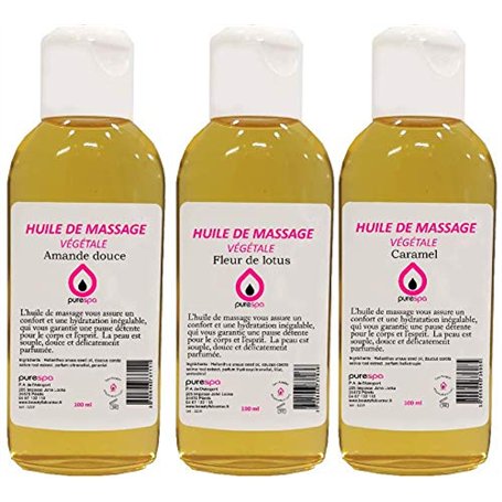 Coffret SENSUEL Purespa avec 3 flacons d'huiles de Massage base végétale parfumées : fleur de Lotus