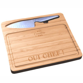 CADEAUX.COM - Planche à Découper Personnalisable en Bambou + Couteau en Acier - Prénom et Message - Idée Cadeau Personnalisé Ave