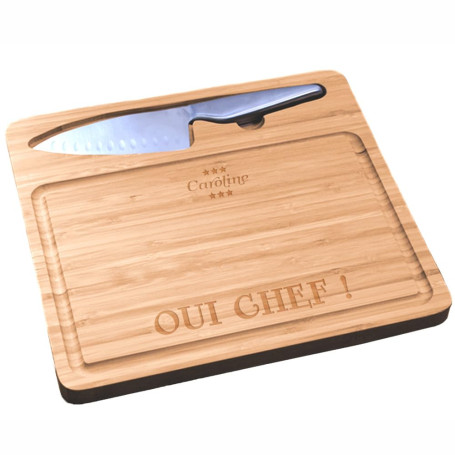 CADEAUX.COM - Planche à Découper Personnalisable en Bambou + Couteau en Acier - Prénom et Message - Idée Cadeau Personnalisé Ave