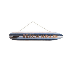 Planche de Surf décorative Beach House 100cm en Bois Bleu et Blanc