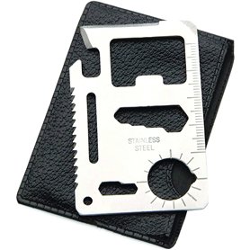 PARENCE.- Carte de Survie Multifonction avec 11 Fonctionnalités - Carte de Survie 11 en 1 en Acier Inoxydable/Couteau