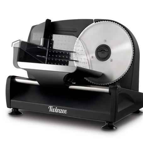 Trancheuse Electrique 150W Twinzee - Trancheuse à Jambon Professionnelle Réglable 0-15mm - 2 Lames Coupe Saucisson