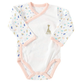 Sophie La Girafe - Pyjama Body Bébé en Coton - Doux et Chaud - Grenouillère Manches Longues - Barboteuse Fille - 1 mois - Blanc
