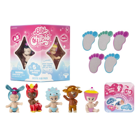 Bandai - Bibi Chibis - Pack de 5 - Modèle Aléatoire - Mini-Figurines bébé à Collectionner - 5 Figurines Chibi Dont 3 Mystères -