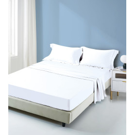 Drap-Housse Percale 100% Coton 80 Fils 160 x 200 Bonnet 35 cm Blanc