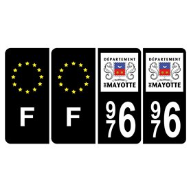 HADEXIA Lot de 4 Autocollants Plaque d'immatriculation 976 Mayotte Noir Couleur & F