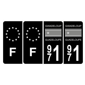 HADEXIA Lot de 4 Autocollants Plaque d'immatriculation 971 Guadeloupe Noir & F Europe