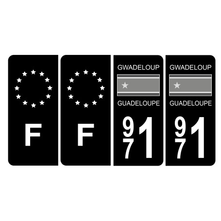 HADEXIA Lot de 4 Autocollants Plaque d'immatriculation 971 Guadeloupe Noir & F Europe