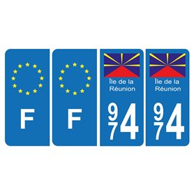 HADEXIA Lot de 4 Autocollants Plaque d'immatriculation 974 Ile Réunion BIS & F Europe