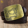 CUSTOMprivé Boucle ceinture homme biker motard triker Skull crâne tête de mort avec étui cadeau velours. Finition vintage laiton