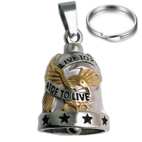 CUSTOMprivé Clochette moto aigle usa Live To Ride. Porte bonheur cadeau Noël Motard Biker Triker Guardian bell livrée dans poche
