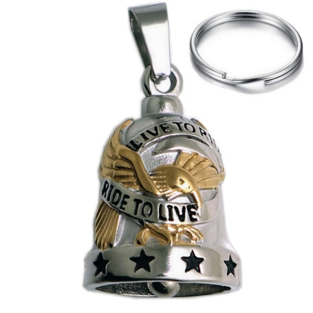 CUSTOMprivé Clochette moto aigle usa Live To Ride. Porte bonheur cadeau Noël Motard Biker Triker Guardian bell livrée dans poche