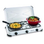 KEMPER - Réchaud gaz portable 3 feux 3450W Blanc laqué Couvercle Plaque de cuisson + tuyau gaz